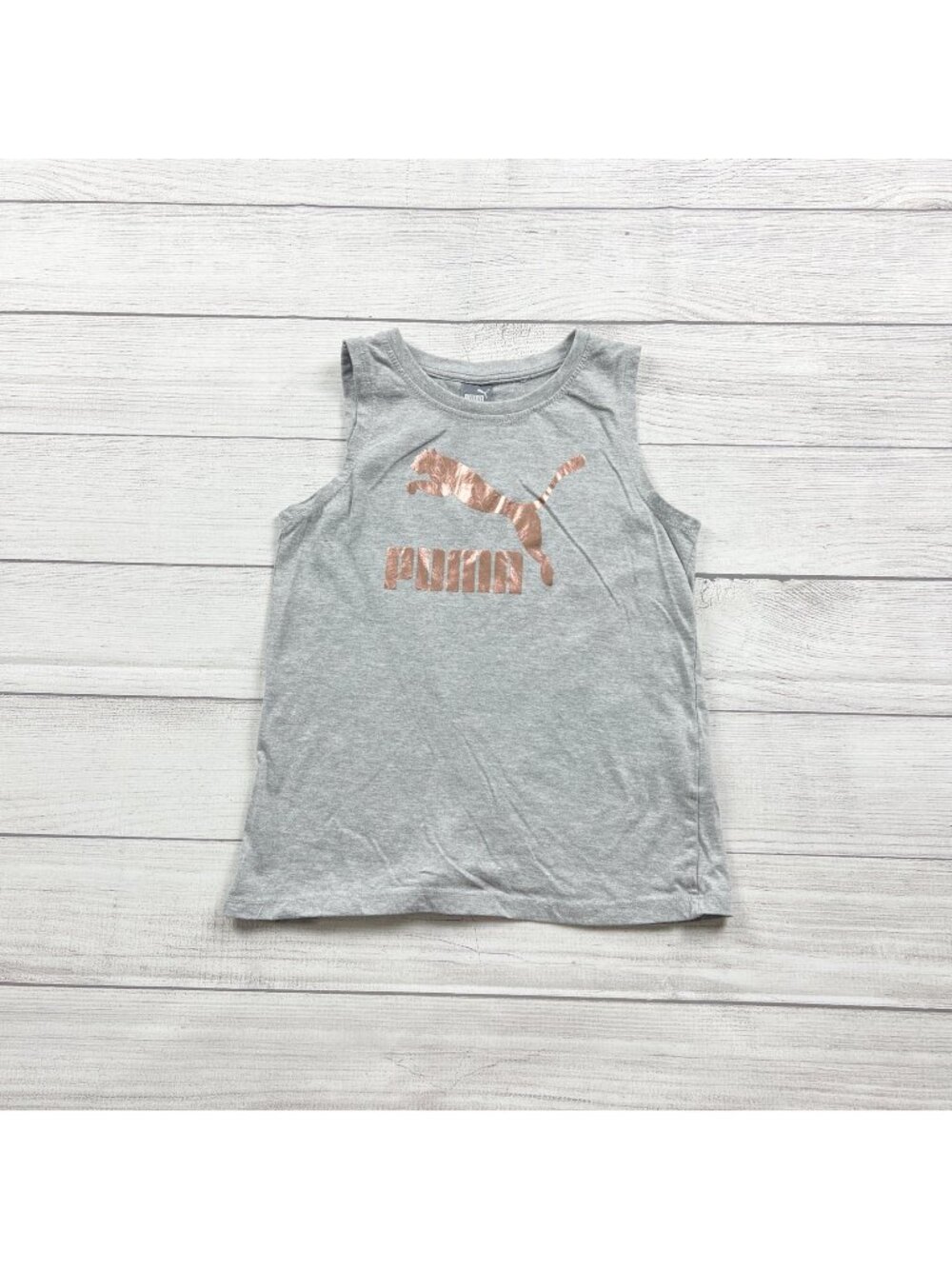 Puma Girls Sleeveless Gray Tank Top Rose Gold Logo L 12-14